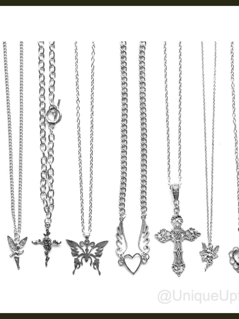 9 Pc Grunge Goth Choker Necklace Set Alloy Brass Butterfly Cross